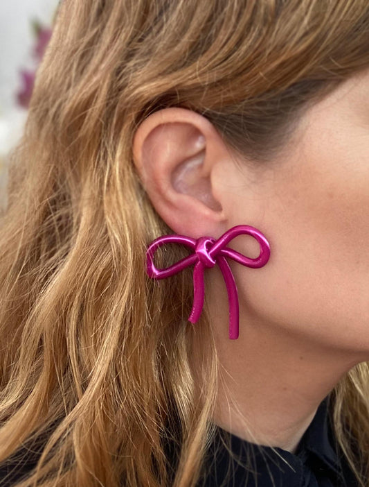 Cyclamen Pink Bow Earrings