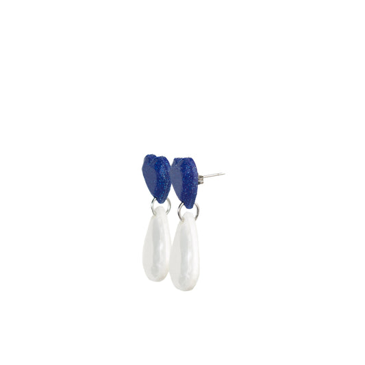 Mini Heart earrings in blue and pearl, 3D printed. Inner Love Collection. They weigh nothing!