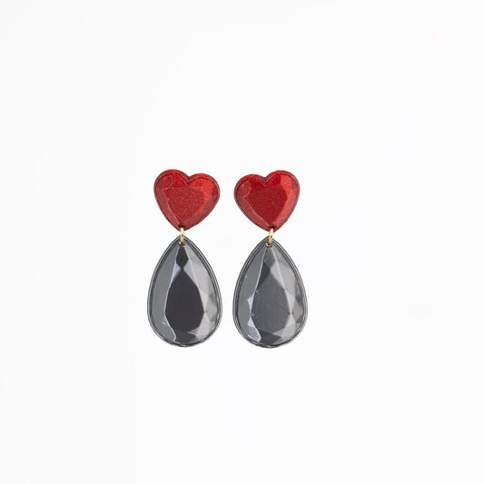 Jewel Heart earrings in red and graphite, 3D printed. Inner Love collection. Show off!