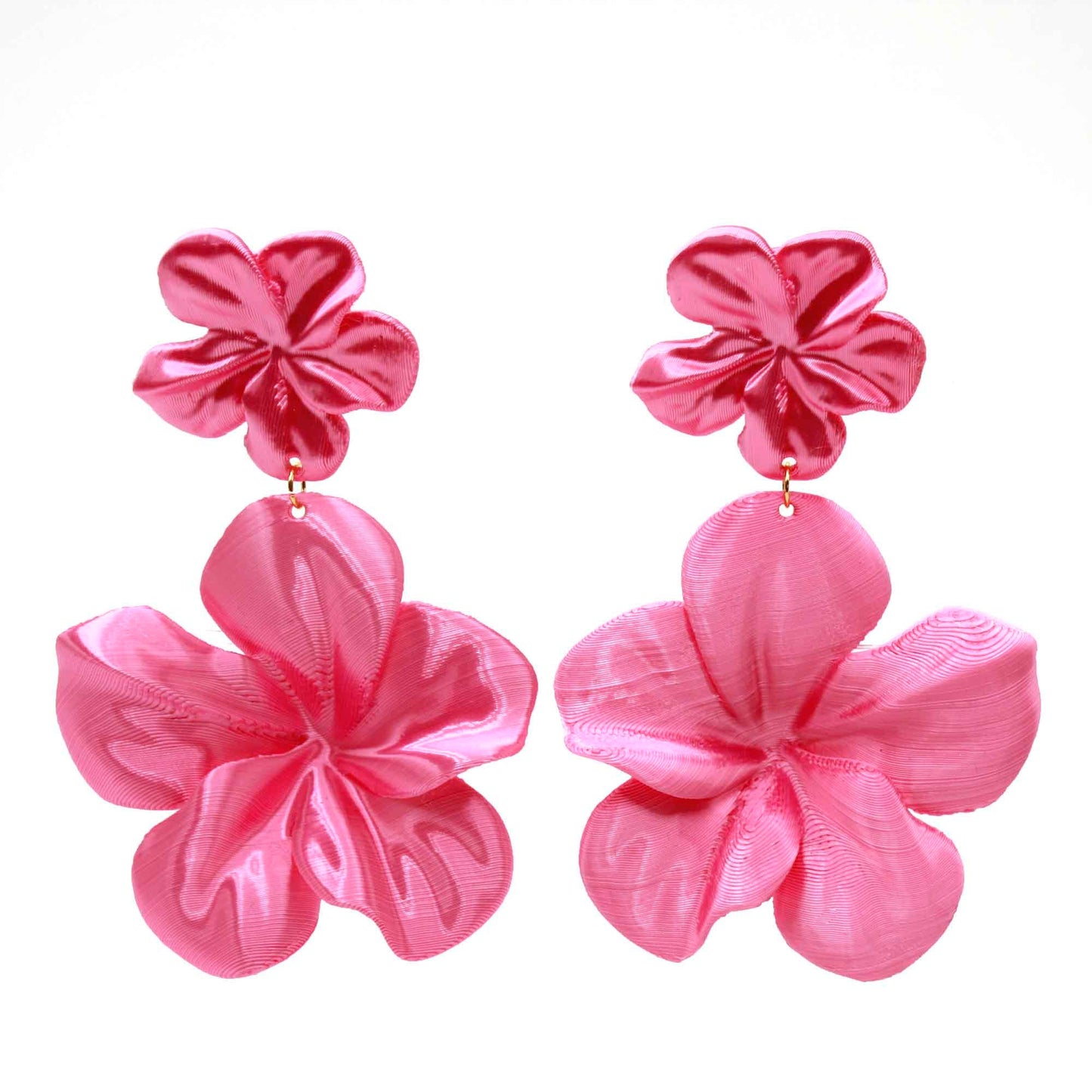 Pendientes Gran Hibis Rosas. Pendientes largos impresos en 3D con forma de Flor, cómodos y ligeros.