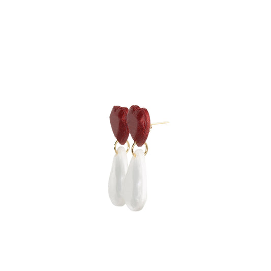 Mini Heart earrings in red and pearl, 3D printed. Inner Love Collection. They weigh nothing!