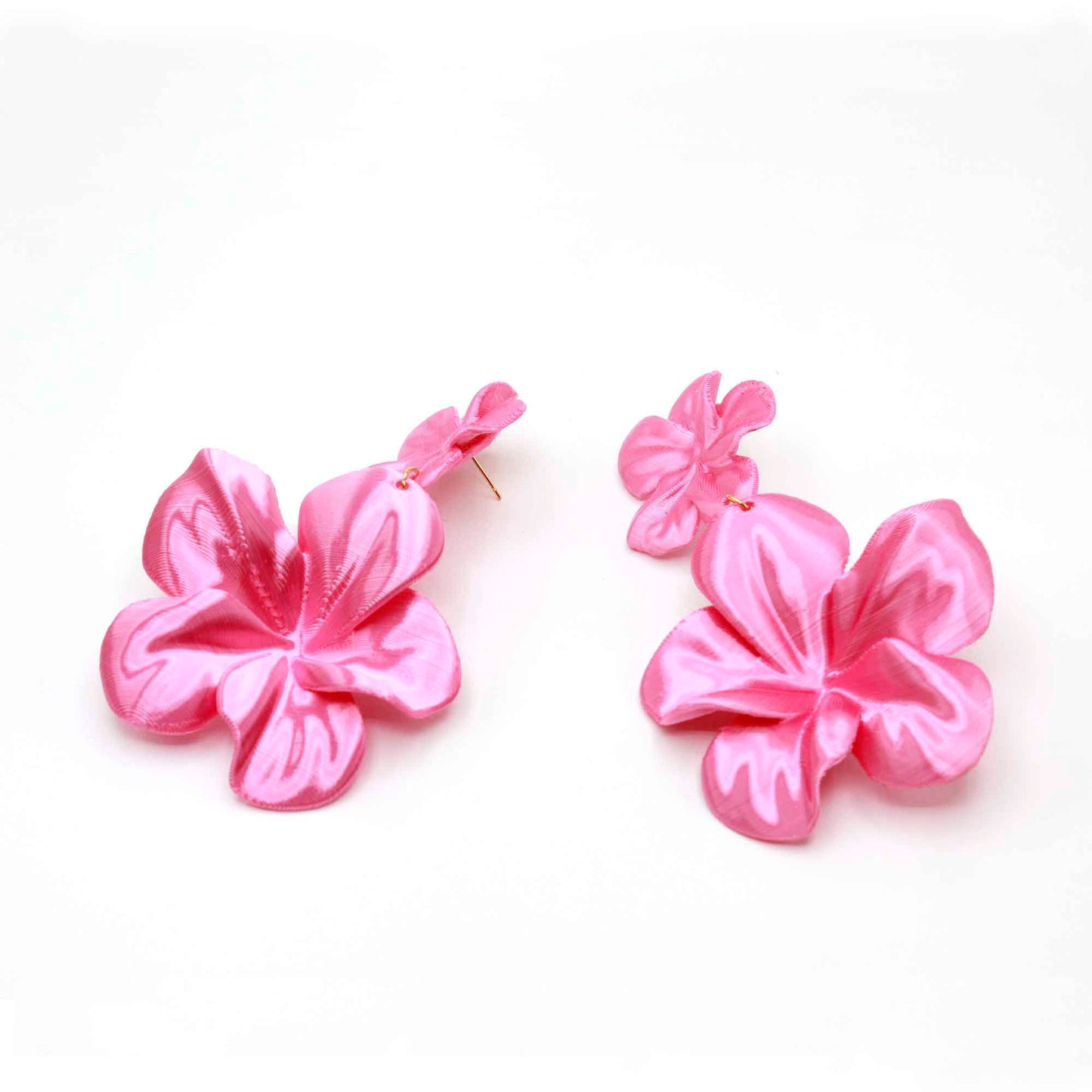 Pendientes Gran Hibis Rosas. Pendientes largos impresos en 3D con forma de Flor, cómodos y ligeros.