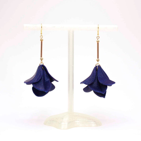 Malvace earrings in Ultramarine Blue. 3D printed in PLA with a glitter effect.