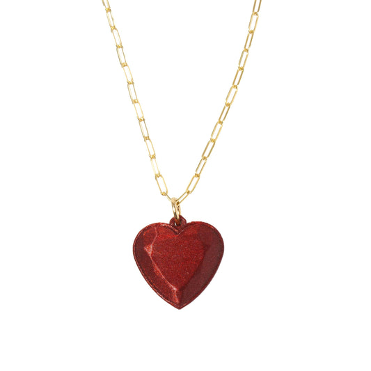 Heart pendant with a red heart shape and a gold-plated silver chain. Inner Love Collection.