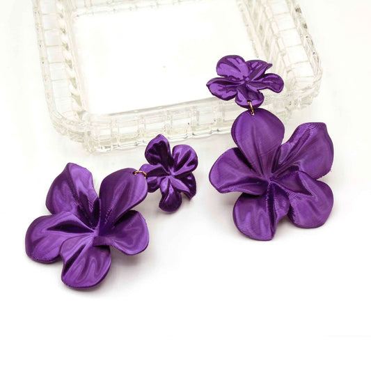 Pendientes Gran Hibis Violeta. Pendientes impresos en 3D, Ligeros y sostenibles
