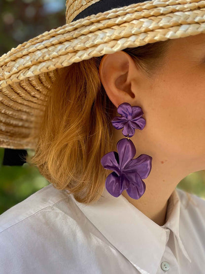 Pendientes Gran Hibis Violeta. Pendientes impresos en 3D, Ligeros y sostenibles