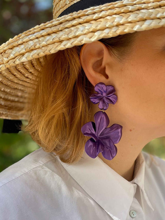 Pendientes Gran Hibis Violeta. Pendientes impresos en 3D, Ligeros y sostenibles