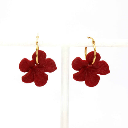 Very comfortable, burgundy Carmen hoop earrings. 3D-printed with biodegradable PLA.