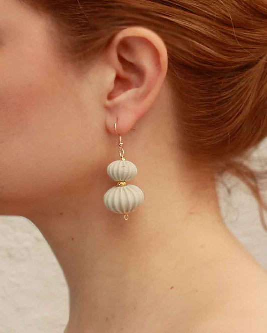 Boletia earrings from the Lukt collection, in Marble color, 3D printed, elegant and lightweight.