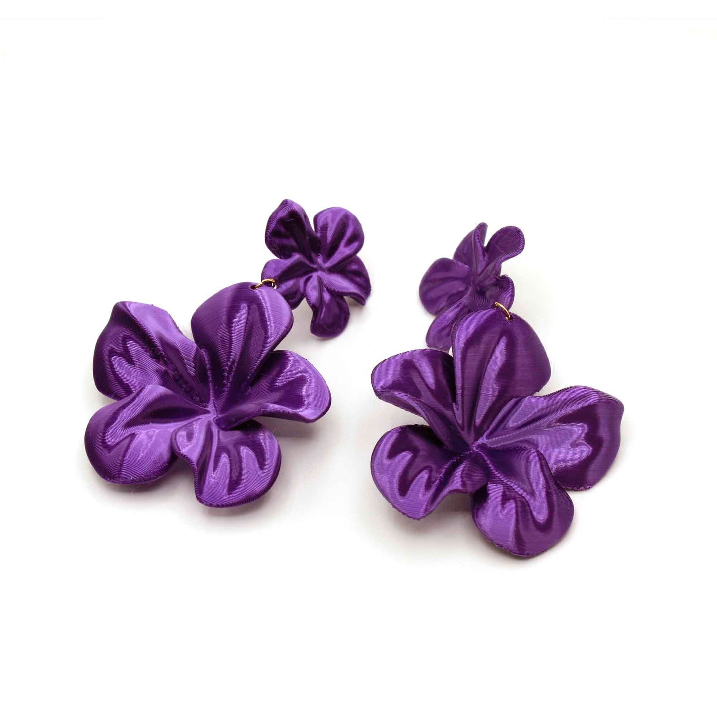 Pendientes Gran Hibis Violeta. Pendientes impresos en 3D, Ligeros y sostenibles