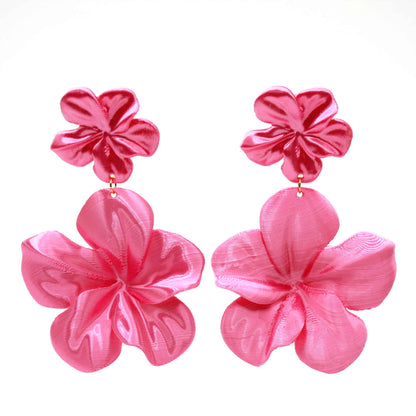 Pendientes Gran Hibis Rosas. Pendientes largos impresos en 3D con forma de Flor, cómodos y ligeros.