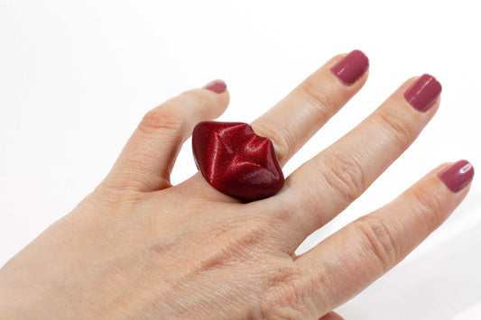 Custom-made 3D printed Cooper Hibis flower ring, available in various colors.