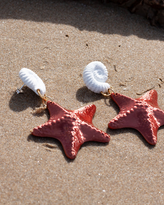 Pendientes Neptune blanco y cobre – Estilo marino con mucho brillo