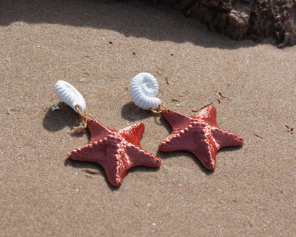 Pendientes Neptune blanco y cobre – Estilo marino con mucho brillo