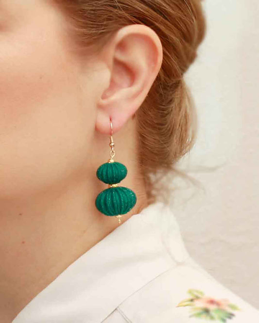 Boletia earrings from the Lukt collection, in Emerald, 3D printed, elegant and lightweight.