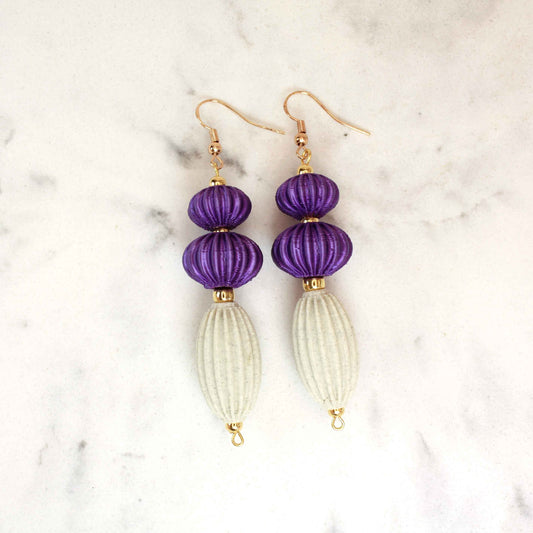 Anemone earrings from the Lukt collection, in Purple and Marble, 3D printed, very light and elegant.
