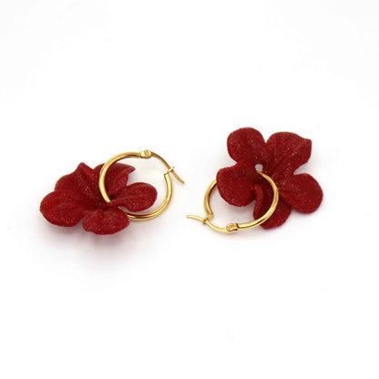 Very comfortable, burgundy Carmen hoop earrings. 3D-printed with biodegradable PLA.