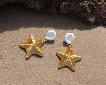 Pendientes Neptune blanco y dorado – Brillan como el verano
